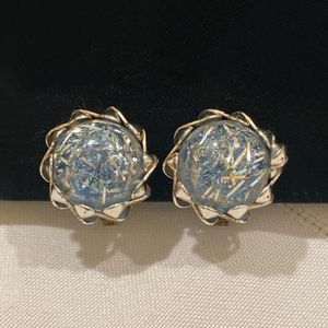 Vintage Silver And Blue Confetti Button Earrings